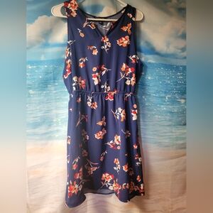 41 Hawthorn NWOT Trisha Split Neck Dress Navy Blue‎ Floral Size Medium Bohemian
